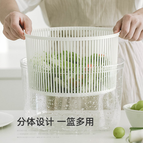 日本进口蔬菜脱水器小型手摇甩菜器厨房洗菜沥水盆果蔬沙拉沥水篮 - 图2