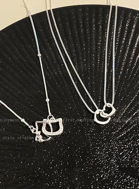 2026新款简约颈链双环环相扣爱心凯迪猫咪吊坠项链女轻奢锁骨链
