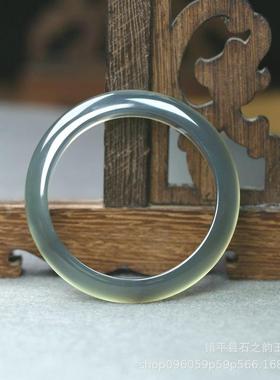 2026天然蓝玛瑙库里蓝手镯女款冰透蓝色系清新小众扁条玉镯时尚百