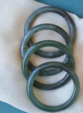 2026天然青海料和田玉青玉飘烟紫手镯 钢板料 女款玉镯玉石饰品礼