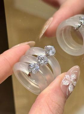 2026小红书爆款清透仿玉石跑环单锆戒指时尚小众设计简约气质指环