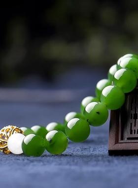 2026天然新疆和田玉碧玉手链男女款菠菜绿碧玉手串转运珠圆珠手链