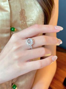 2026新中式白玉髓蛋面戒指女小众设计感轻奢高级感食指戒可调节潮