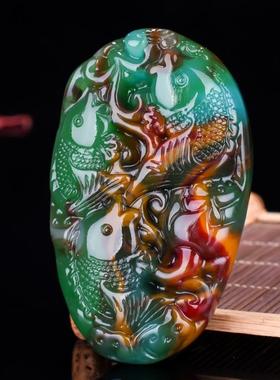 2026天然和田玉鱼手把件籽料彩玉玉鱼挂件金丝玉连年有余手玩件