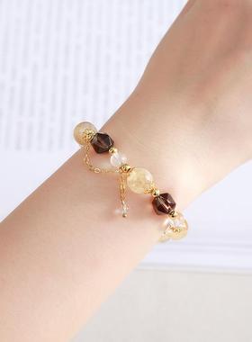 2026晶东珠宝天然黄水晶茶曜石菱形珠手链高级感时尚小众女生手串