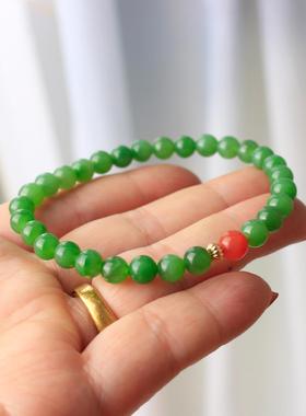 2026天然玉石新疆白玉和田玉俄碧玉手链手串菠菜绿单圈冰晴绿散珠