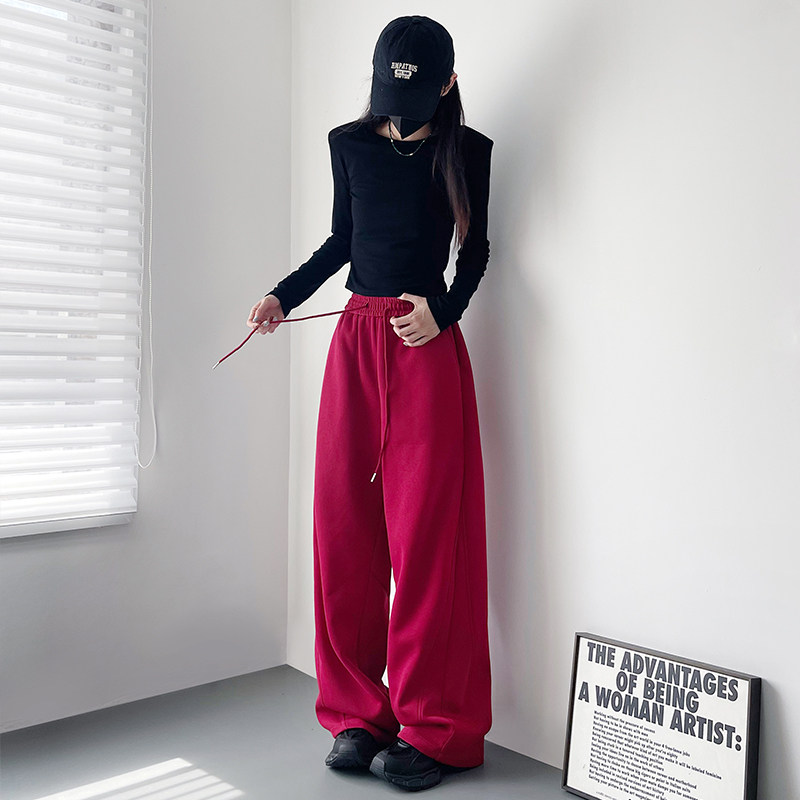大码黑色显瘦慵懒风阔腿裤2026春季新款梨形身材胖mm休闲运动卫裤,淘宝优惠券,粉丝福利购,淘宝优惠卷