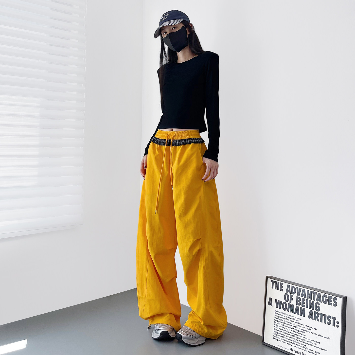 大码白色压褶拼接阔腿裤女春季新款胖mm显瘦奶芙梨形身材运动卫裤,淘宝优惠券,粉丝福利购,淘宝优惠卷