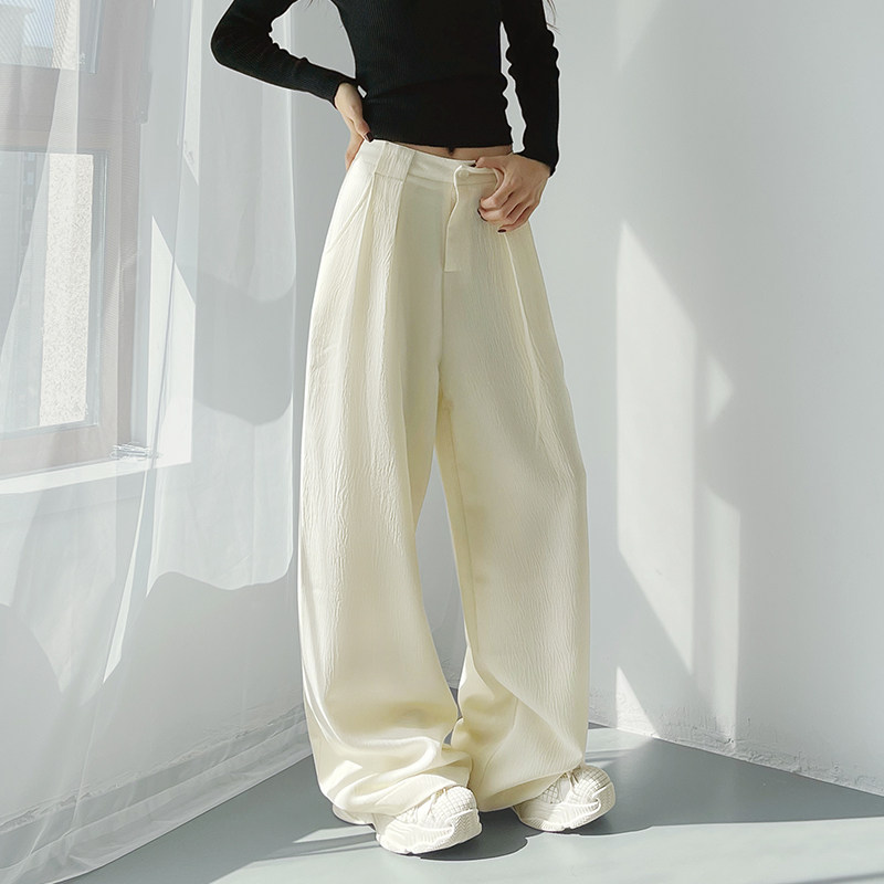 大码肌理感高腰显瘦休闲裤女秋季新款梨形身材慵懒西装拖地阔腿裤,淘宝优惠券,粉丝福利购,淘宝优惠卷