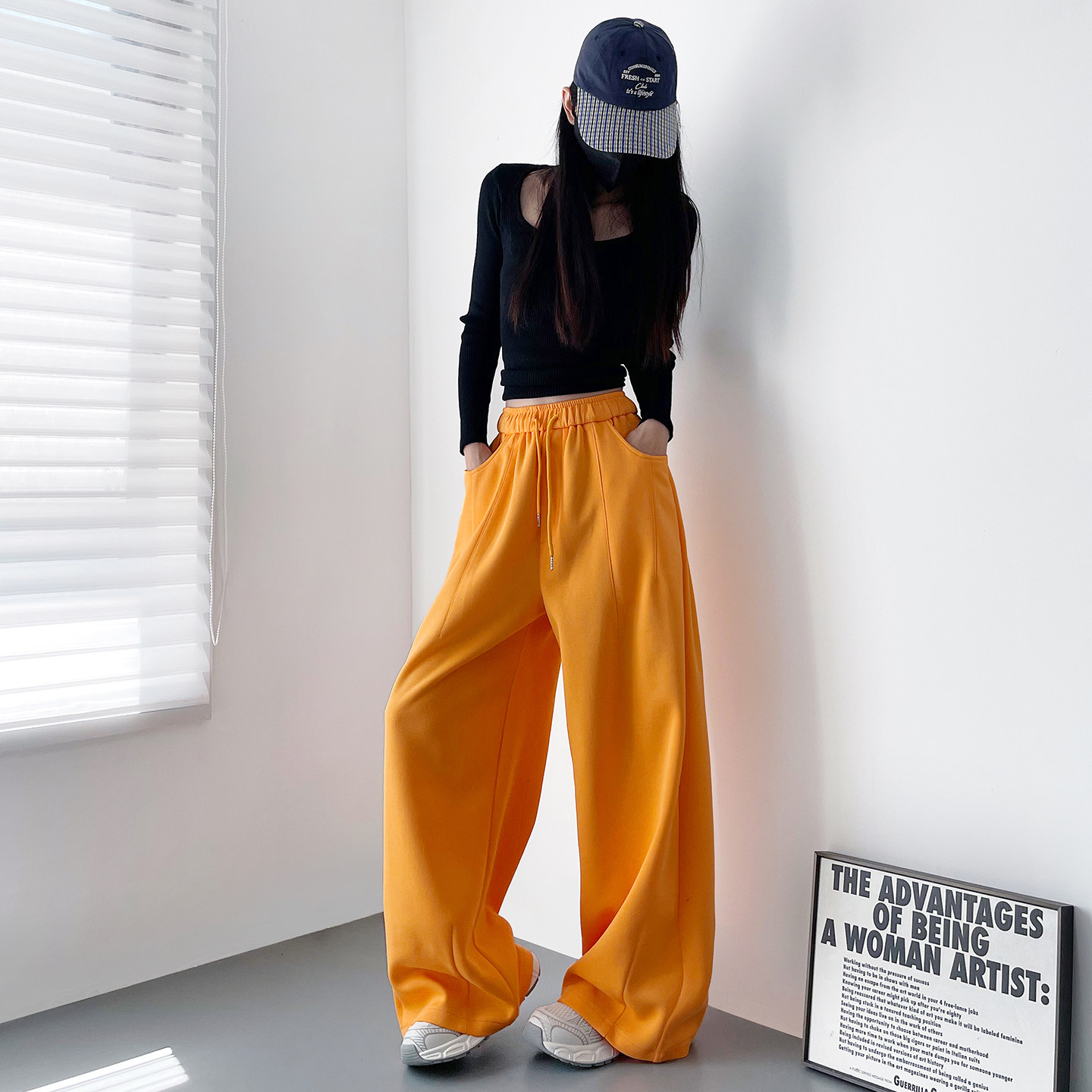 大码秋季新款宽松显瘦阔腿裤女梨形身材胖mm慵懒风垂感运动拖地裤,淘宝优惠券,粉丝福利购,淘宝优惠卷