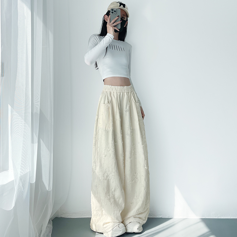 软糯破洞裤垂感拖地阔腿裤女2025秋季梨型身材宽松设计感乞丐裤子 - 图2