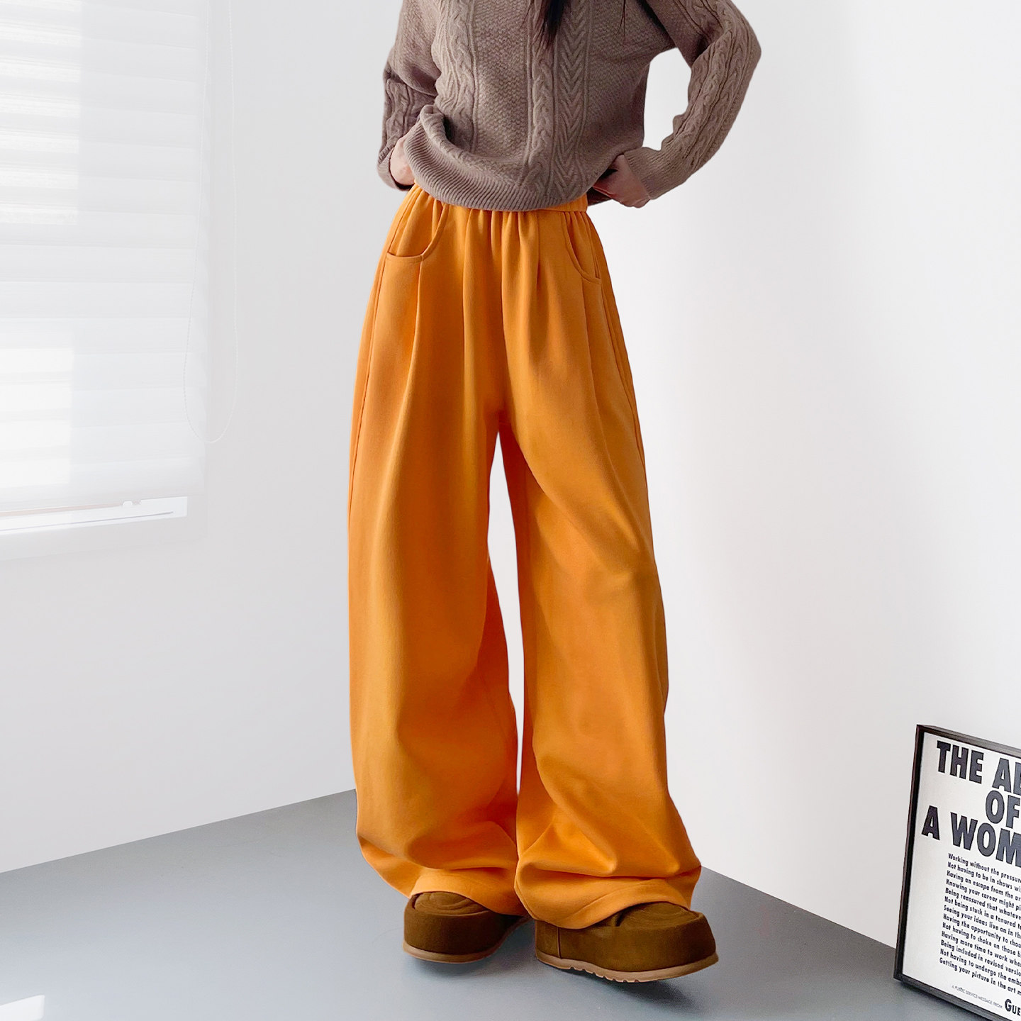 高腰宽松显瘦加绒阔腿裤冬季新款大码胖mm慵懒风松弛感藏肉运动裤,淘宝优惠券,粉丝福利购,淘宝优惠卷