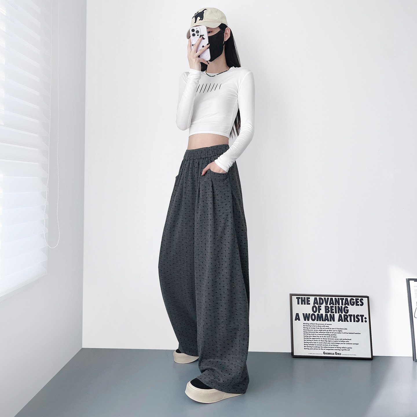 大码高腰设计感波点阔腿裤女春季新款胖mm显瘦遮肉宽松垂感休闲裤,淘宝优惠券,粉丝福利购,淘宝优惠卷