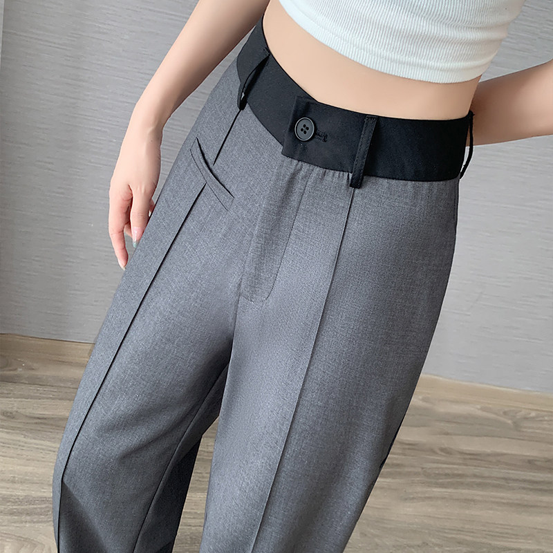 灰色西装裤女早秋新款大码胖mm高腰撞色直筒休闲裤宽松显瘦阔腿裤,淘宝优惠券,粉丝福利购,淘宝优惠卷