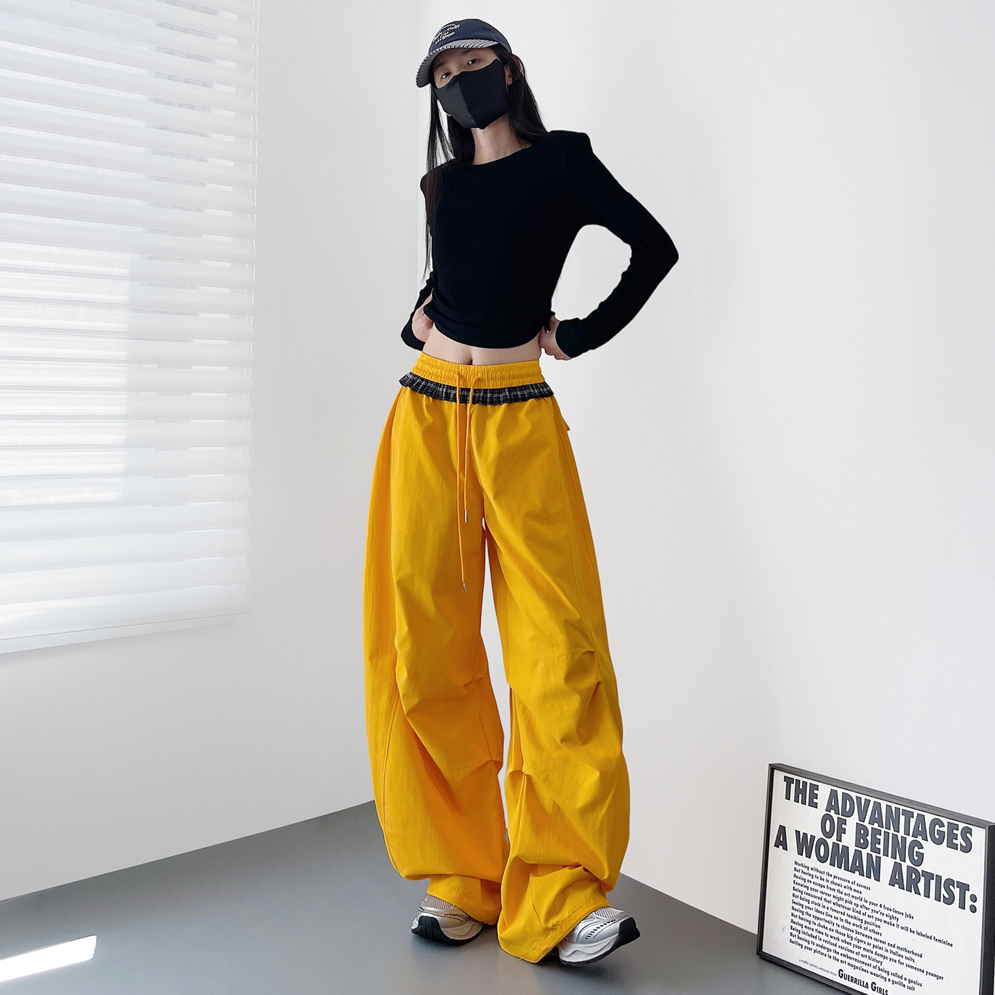 大码白色压褶拼接阔腿裤女春季新款胖mm显瘦奶芙梨形身材运动卫裤,淘宝优惠券,粉丝福利购,淘宝优惠卷