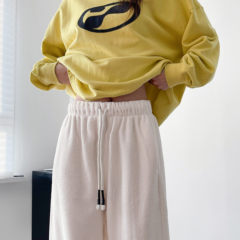 米白色卫裤女加绒加厚束脚宽松胖mm双面外穿奶fufu慵懒摇粒绒裤子,淘宝优惠券,粉丝福利购,淘宝优惠卷