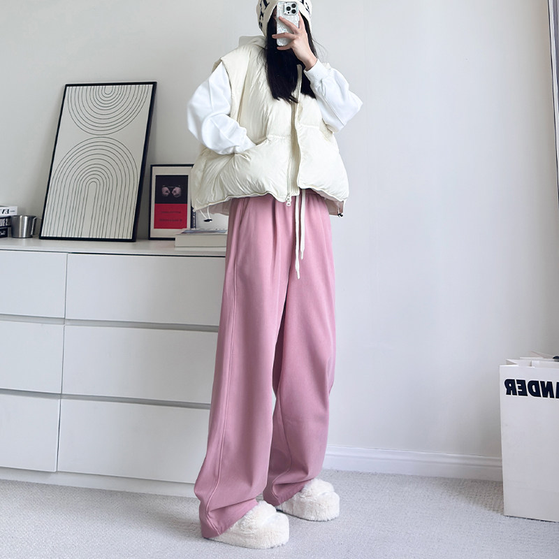 大码加厚加绒阔腿裤女冬季新款慵懒风糯米休闲裤胖mm垂感直筒长裤,淘宝优惠券,粉丝福利购,淘宝优惠卷