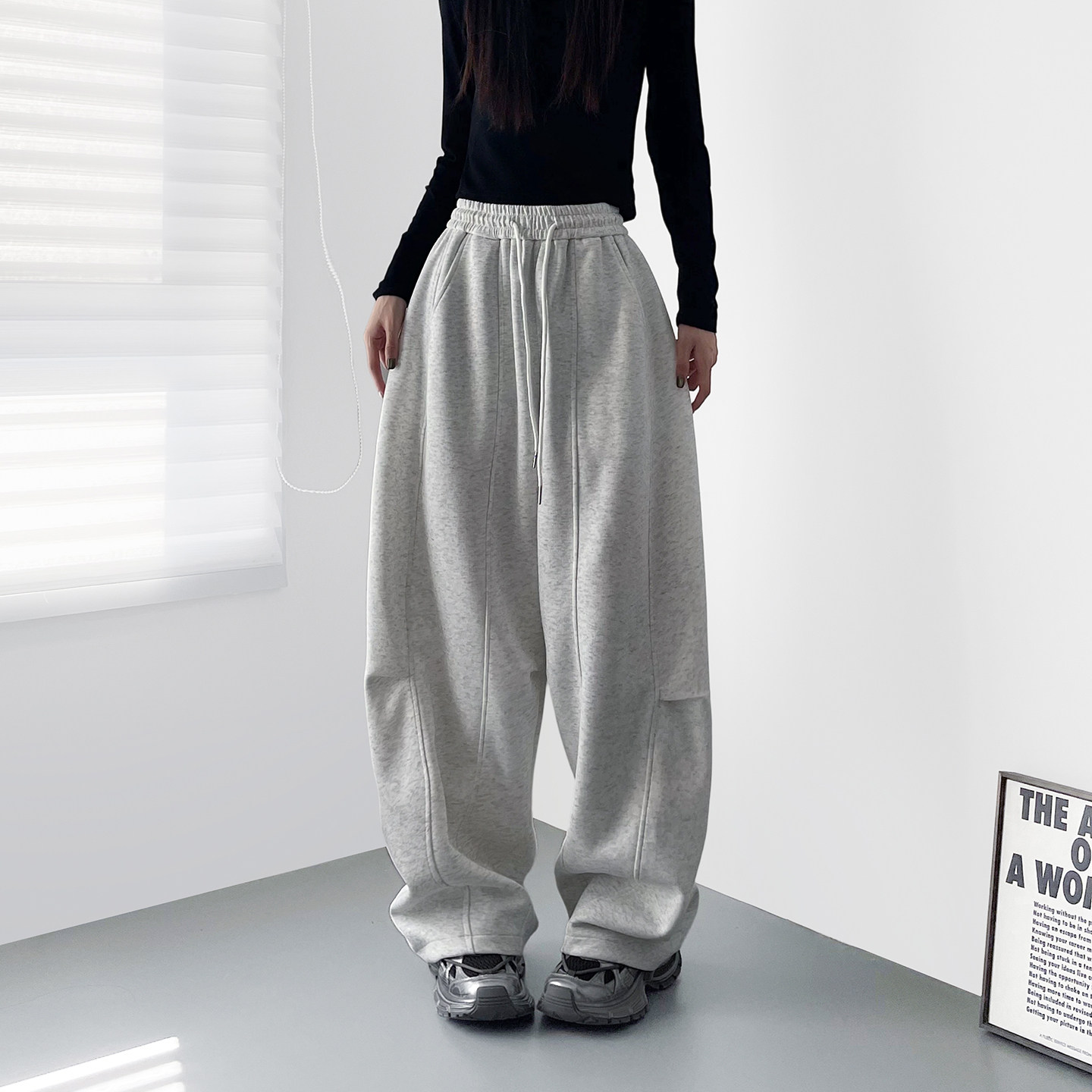 大码白色慵懒软糯阔腿裤女2025春季新款宽松大裤腿显瘦垂感运动裤,淘宝优惠券,粉丝福利购,淘宝优惠卷