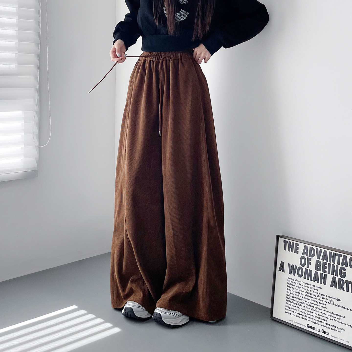 大码高腰设计感显瘦裙裤女冬季新款胖mm慵懒风酷飒大裤腿阔腿裤子,淘宝优惠券,粉丝福利购,淘宝优惠卷