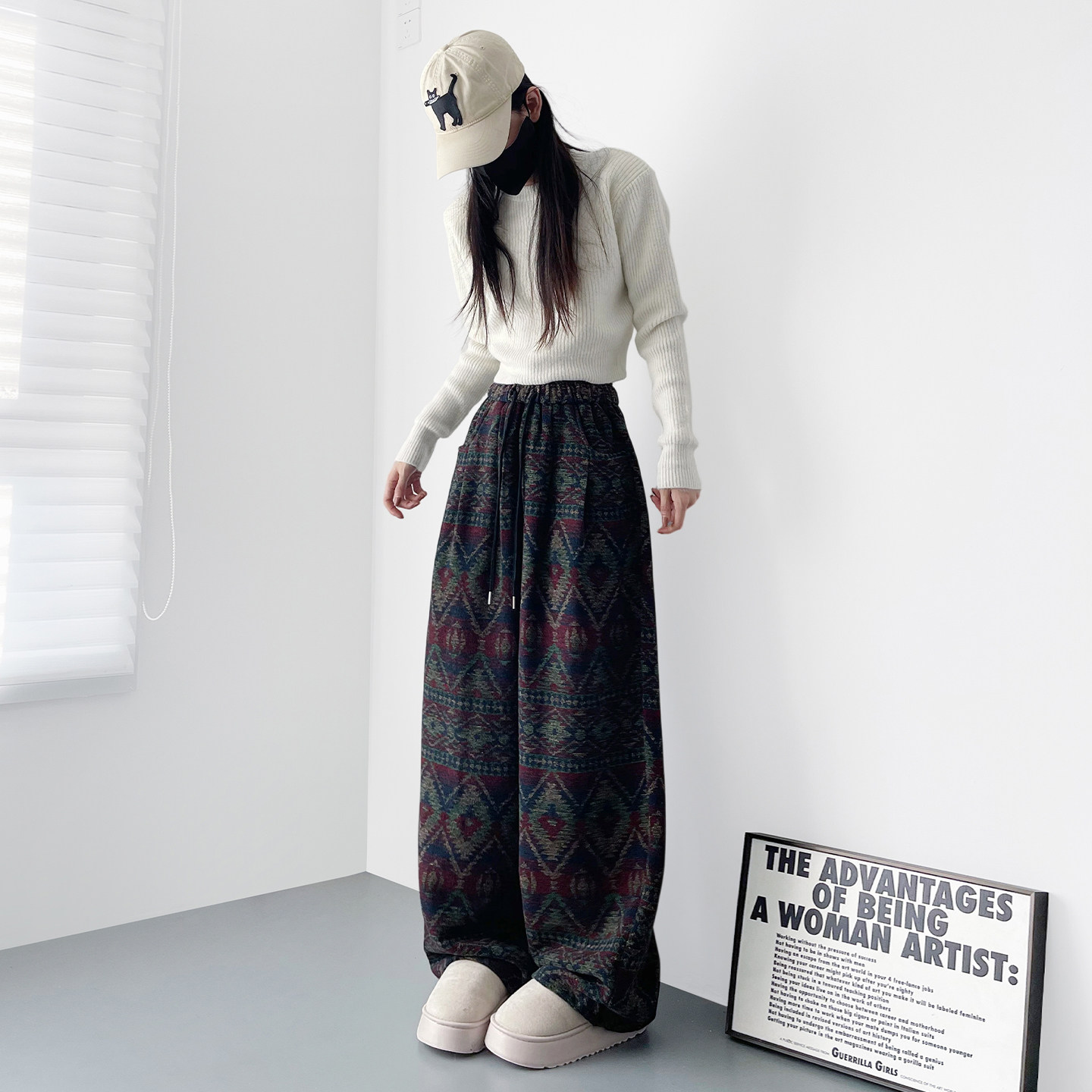 民族风冬季阔腿裤女2025新款大码胖mm羊毛加厚显瘦不臃肿垂感裤子,淘宝优惠券,粉丝福利购,淘宝优惠卷