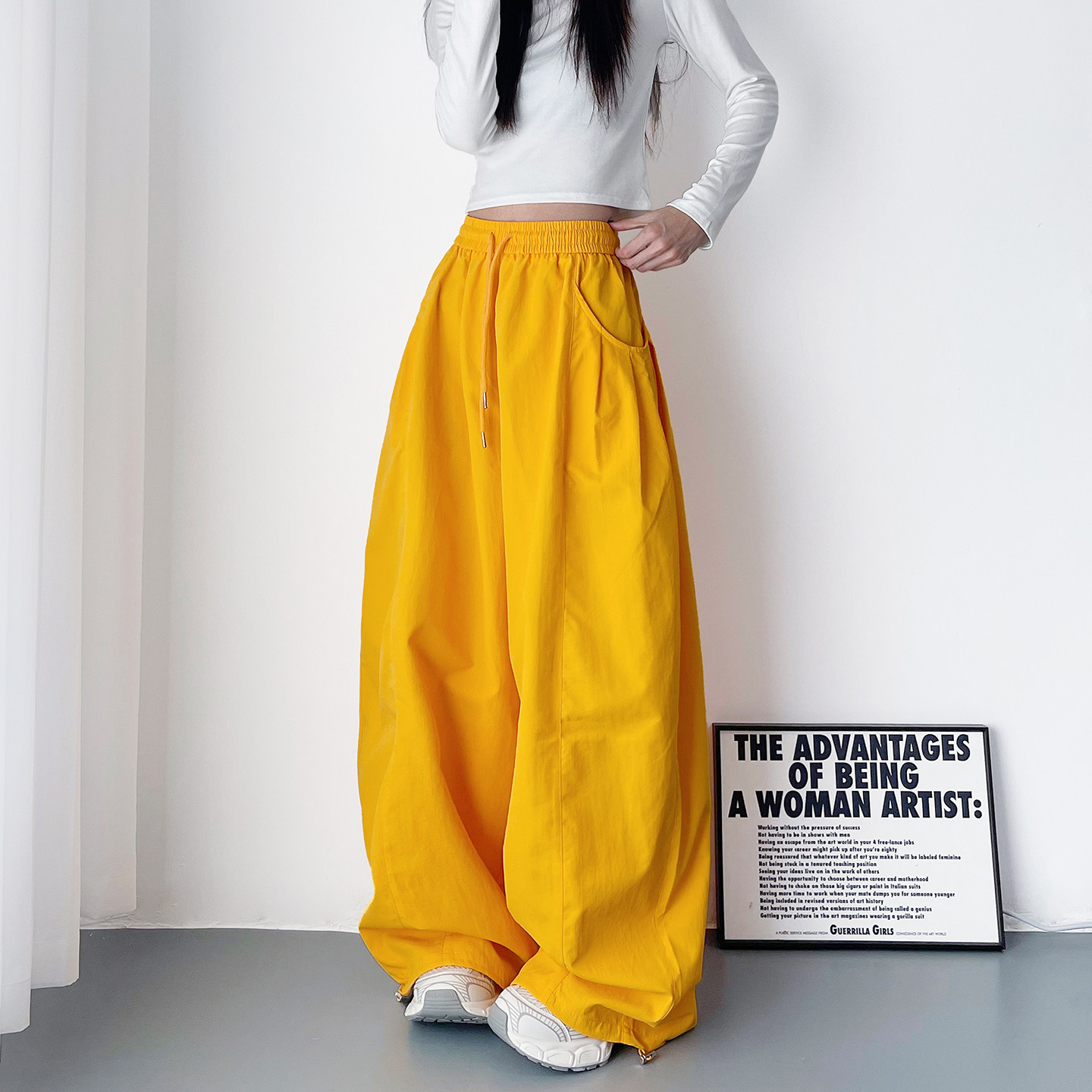 大码黄色多巴胺春季新款阔腿裤女胖mm高腰显瘦遮肉直筒休闲运动裤,淘宝优惠券,粉丝福利购,淘宝优惠卷