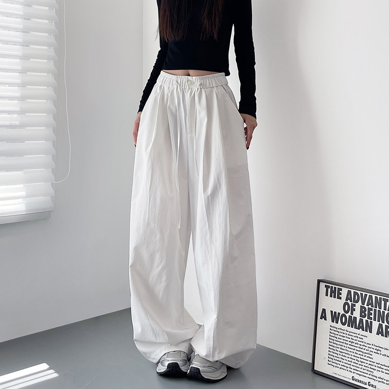 春季新款慵懒风高腰白色压褶阔腿裤女大码胖mm宽松显瘦跳舞香蕉裤,淘宝优惠券,粉丝福利购,淘宝优惠卷
