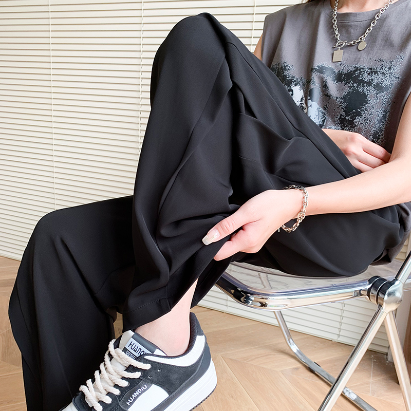 冰丝阔腿裤女大码宽松胖mm梨型身材显瘦工装直筒oversize空调裤子 - 图1