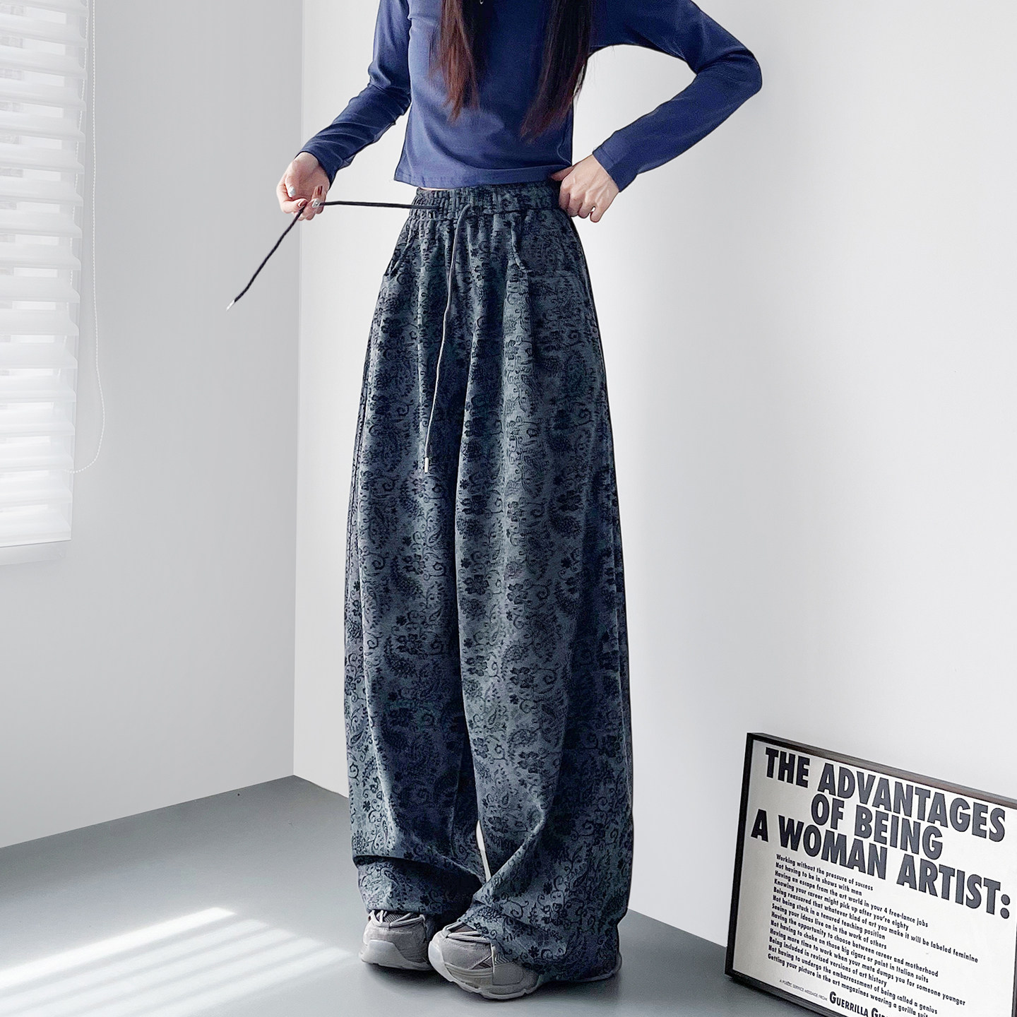 大码个性印花阔腿裤女秋季新款胖mm酷飒风拽姐运动垂感休闲长裤子,淘宝优惠券,粉丝福利购,淘宝优惠卷