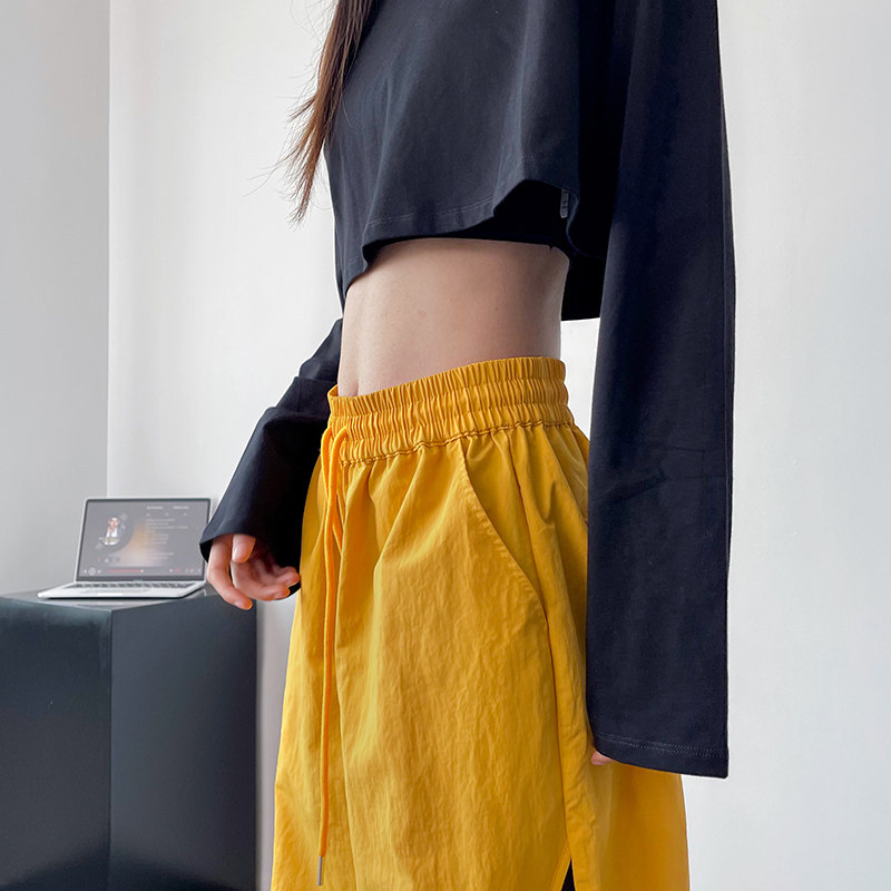 美式机能风休闲裤女早秋大码胖mm宽松显瘦阔腿裤高腰抽绳降落伞裤,淘宝优惠券,粉丝福利购,淘宝优惠卷