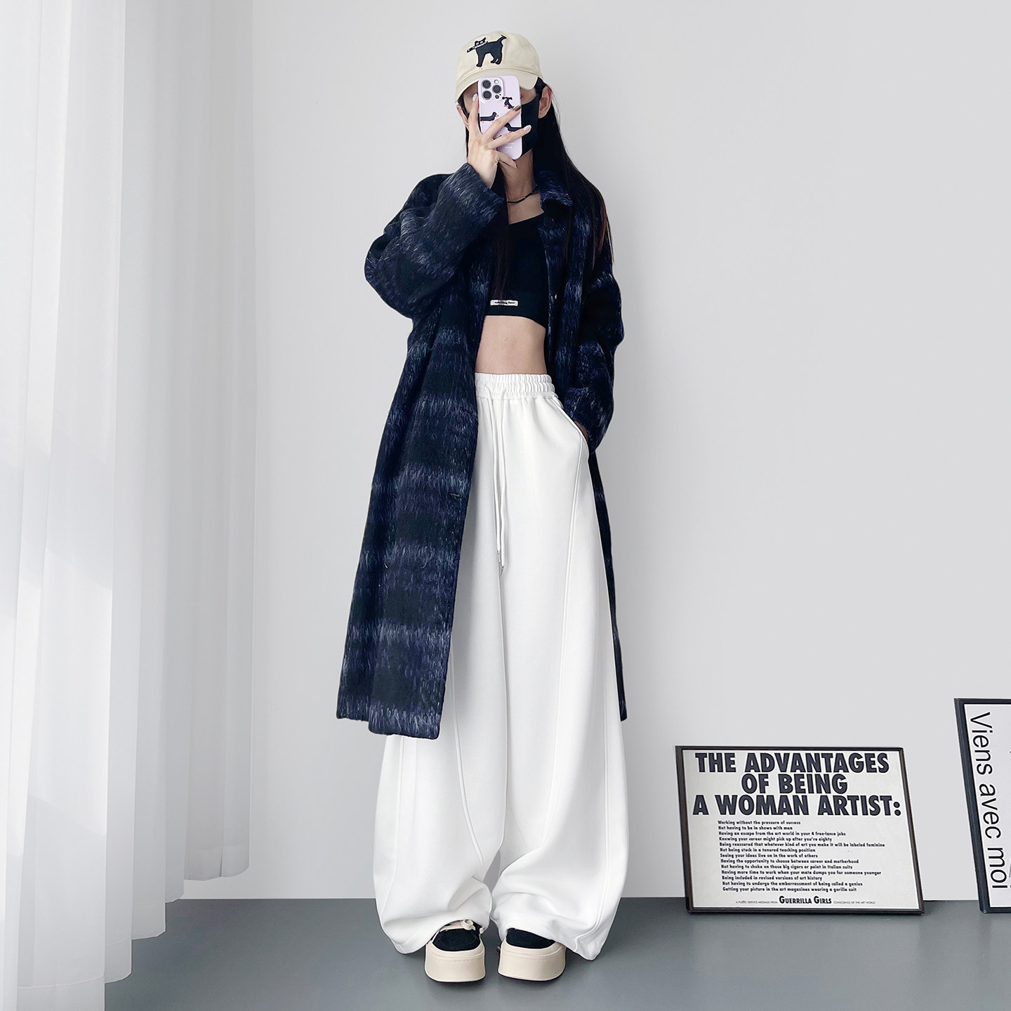 大码设计感高腰显瘦宽松阔腿裤冬季新款胖mm加绒加厚拼接运动卫裤,淘宝优惠券,粉丝福利购,淘宝优惠卷