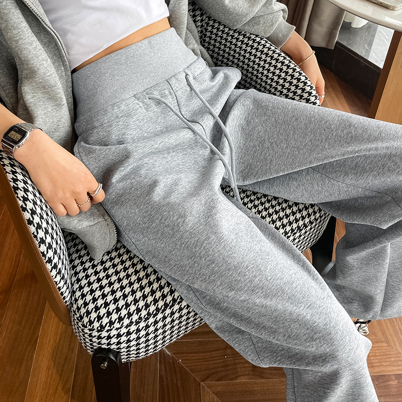 灰色运动裤女2025春季宽松直通窄版阔腿裤大码胖mm显瘦高腰拖地裤,淘宝优惠券,粉丝福利购,淘宝优惠卷