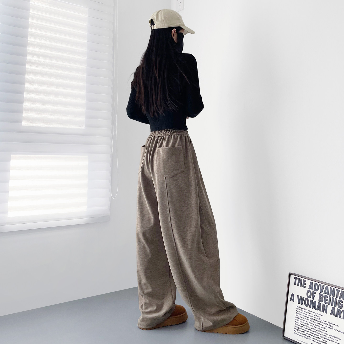 仿羊绒慵懒风加绒阔腿裤女冬季氛围感大码胖mm显瘦保暖窄版弯刀裤,淘宝优惠券,粉丝福利购,淘宝优惠卷