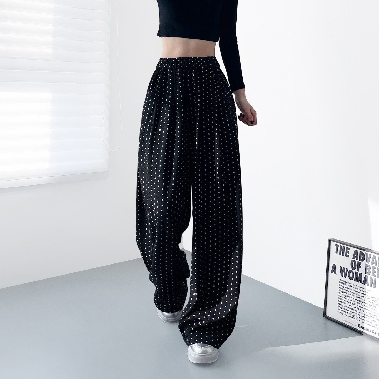 大码高腰设计感波点阔腿裤女春季新款胖mm显瘦遮肉宽松垂感休闲裤,淘宝优惠券,粉丝福利购,淘宝优惠卷