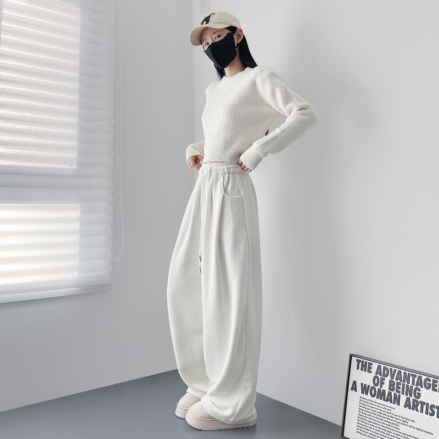 大码春季新款显瘦慵懒风毛巾裤女胖mm宽松梨形身材仿羊绒阔腿卫裤,淘宝优惠券,粉丝福利购,淘宝优惠卷