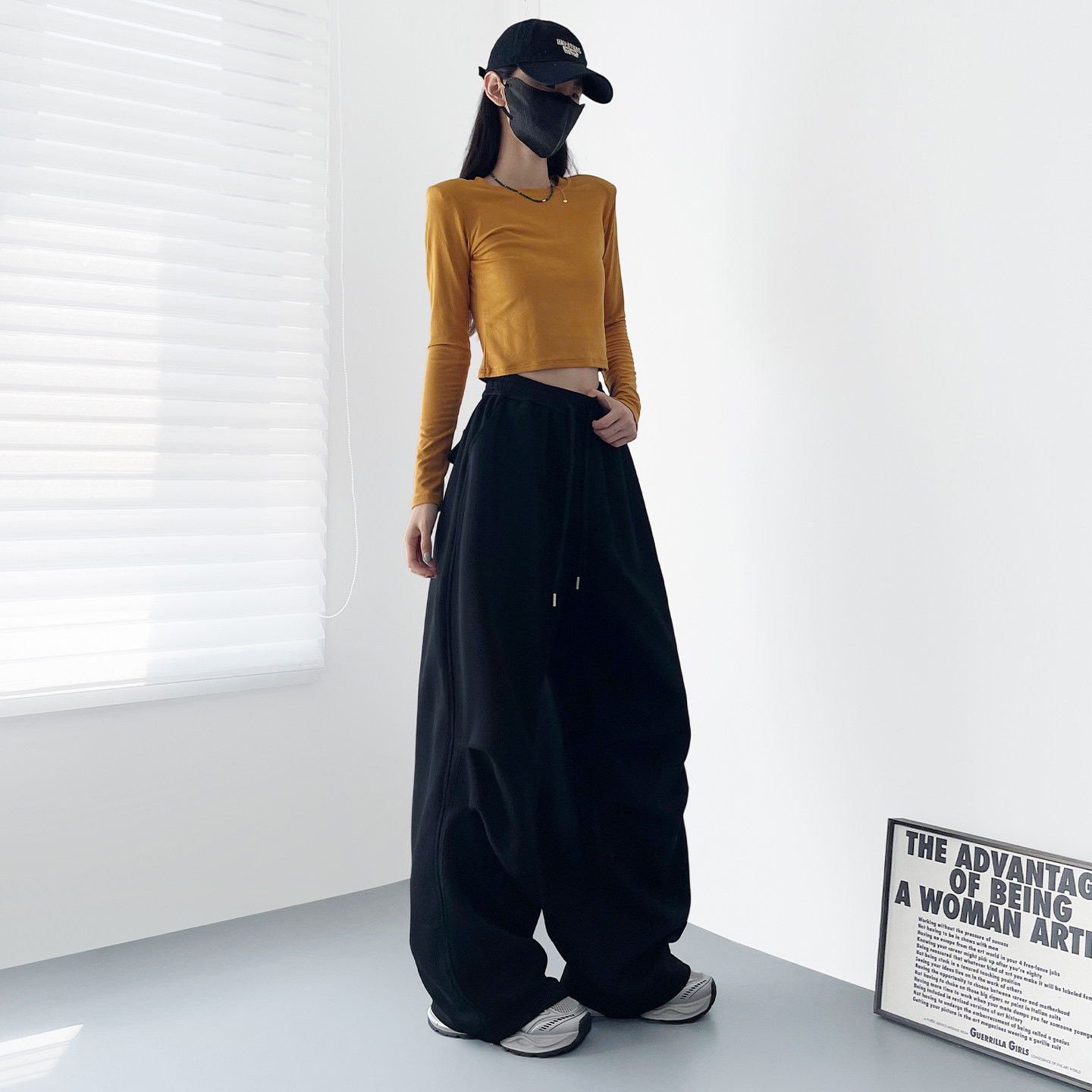 高腰压褶休闲阔腿裤子女秋季新款大码胖mm显瘦松弛感酷飒运动卫裤,淘宝优惠券,粉丝福利购,淘宝优惠卷