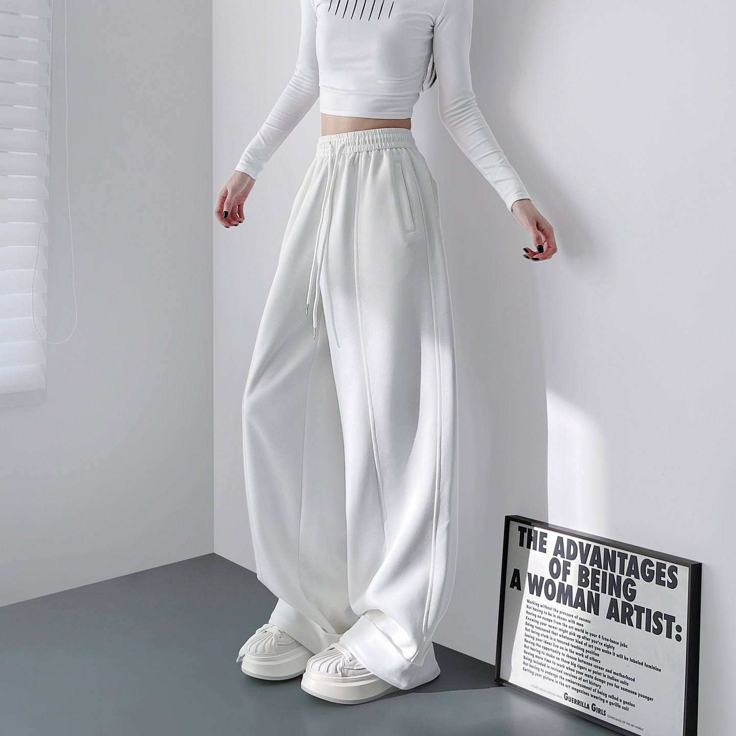 大码胖mm奶芙软糯阔腿裤女春季新款梨形身材显瘦慵懒香蕉弯刀卫裤,淘宝优惠券,粉丝福利购,淘宝优惠卷