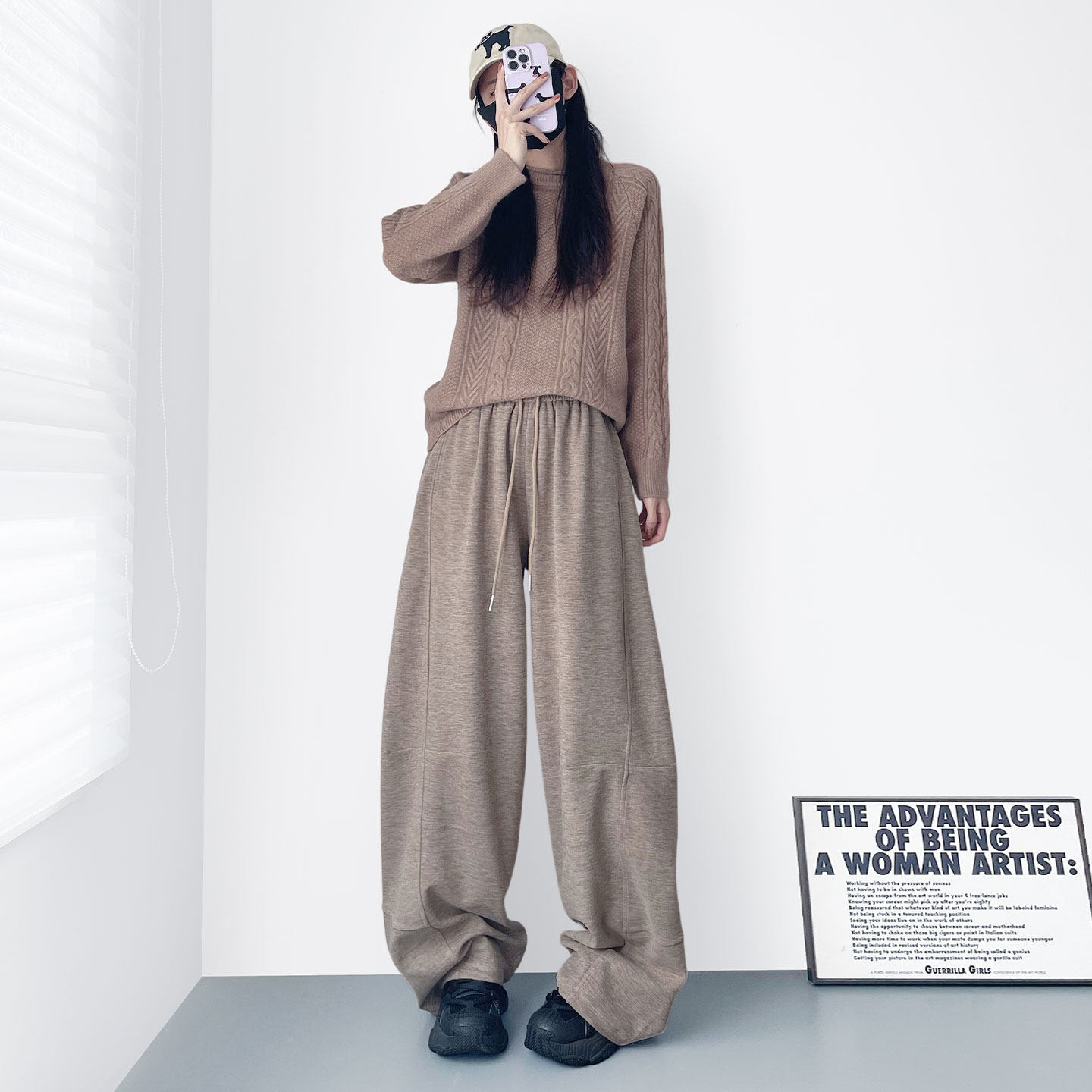 卫裤阔腿裤女冬季2025新款大码胖mm压褶垂感慵懒松弛感仿羊绒裤子,淘宝优惠券,粉丝福利购,淘宝优惠卷