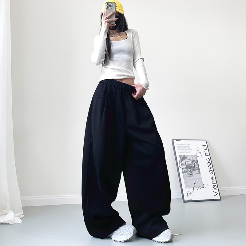 大码宽松显瘦加绒阔腿裤女冬季胖mm慵懒风遮肉拖地红色休闲运动裤,淘宝优惠券,粉丝福利购,淘宝优惠卷