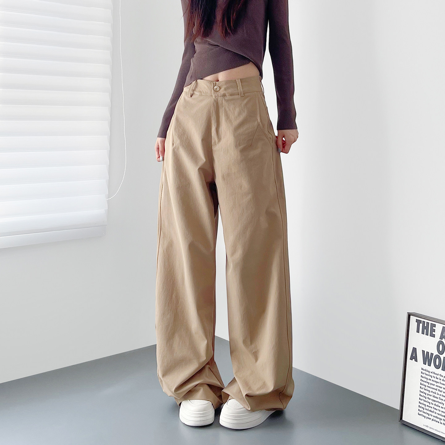 大码高腰显瘦卡其色西装裤女2026春季新款胖mm松弛感慵懒风阔腿裤,淘宝优惠券,粉丝福利购,淘宝优惠卷