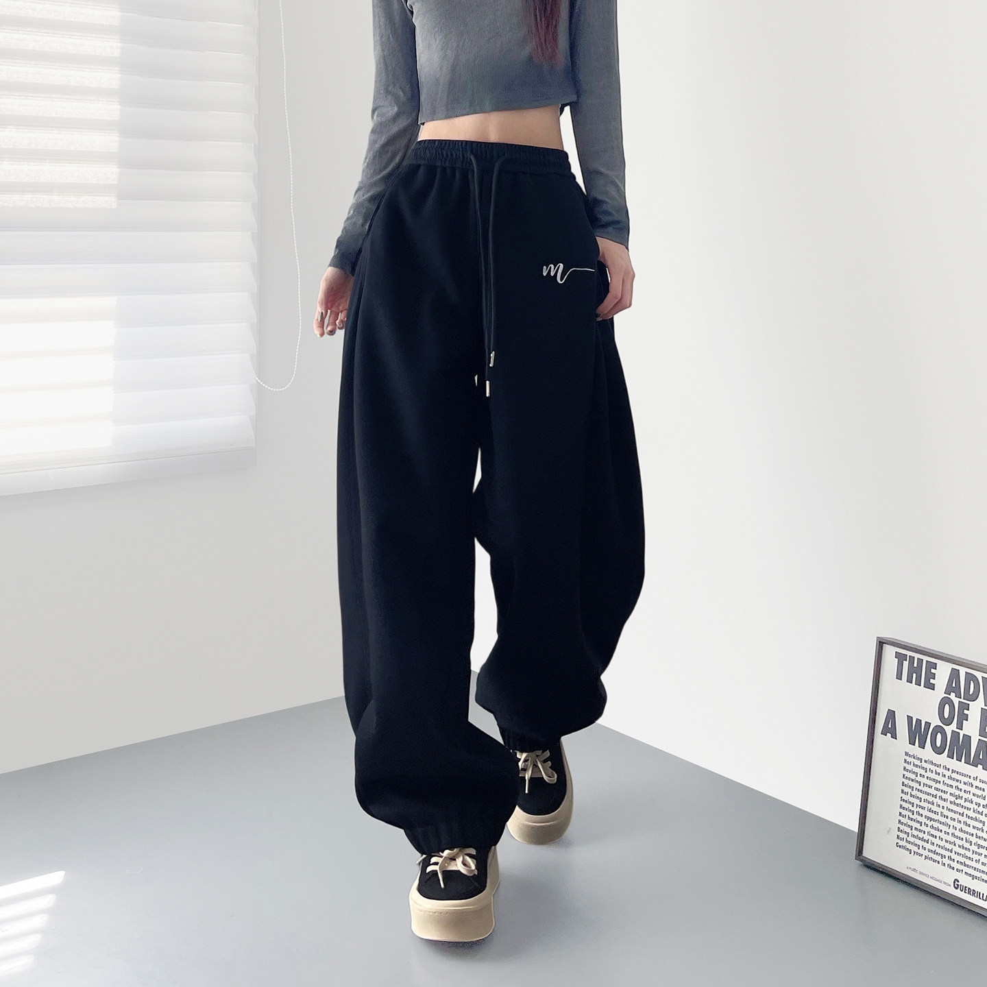 大码高腰设计感阔腿弯刀裤女冬季新款胖mm酷飒香蕉运动束脚卫裤子,淘宝优惠券,粉丝福利购,淘宝优惠卷