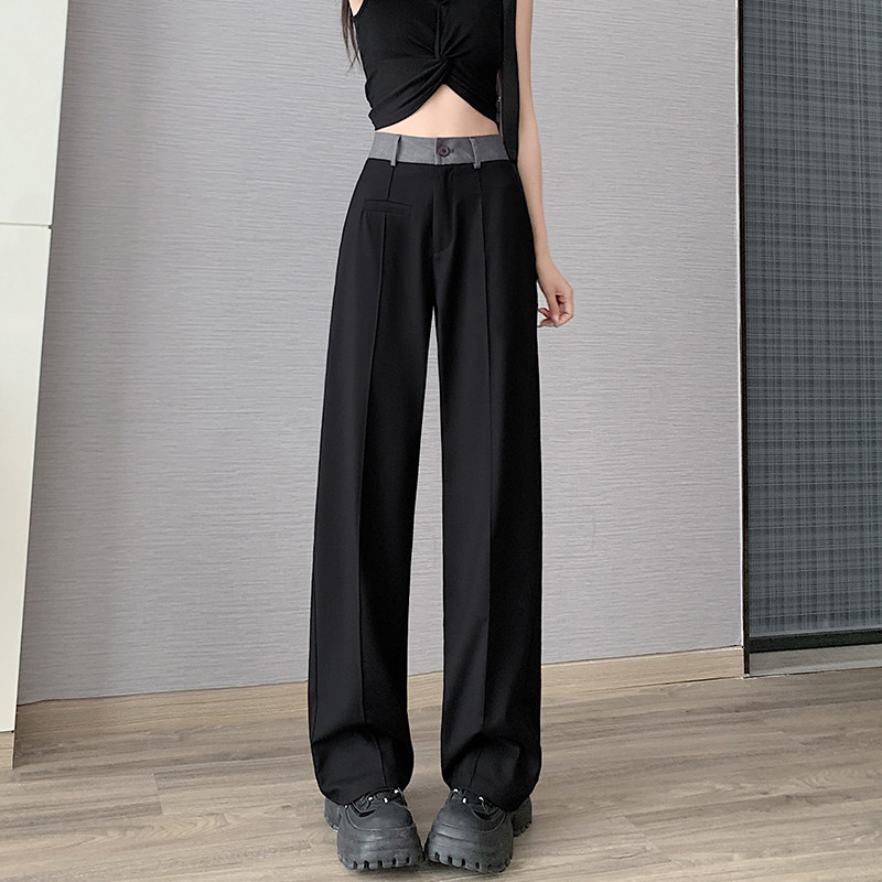 灰色西装裤女早秋新款大码胖mm高腰撞色直筒休闲裤宽松显瘦阔腿裤,淘宝优惠券,粉丝福利购,淘宝优惠卷