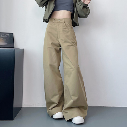 阔腿裤女秋季新款大码胖mm高腰宽松显瘦直筒休闲裤微喇垂感拖地裤 - 图1