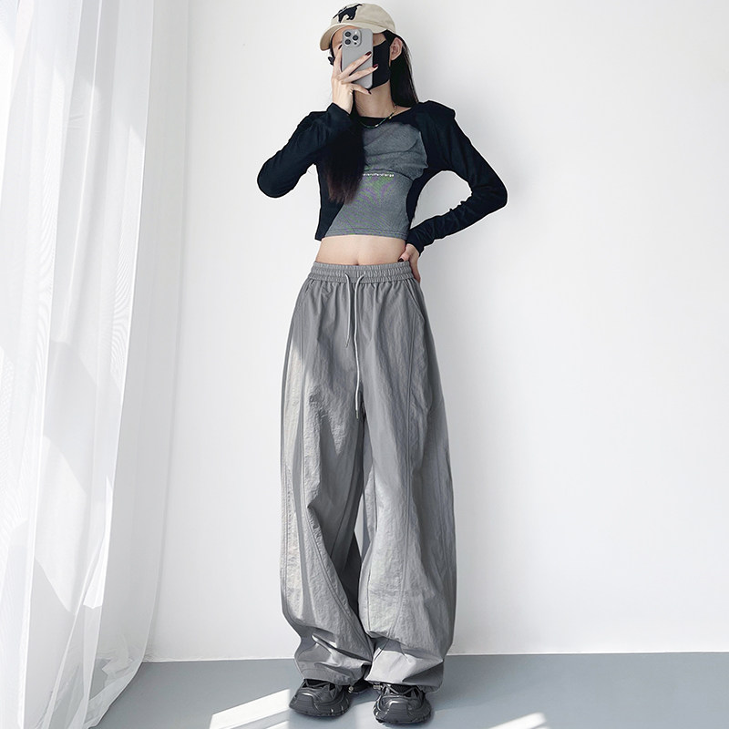 2025早秋新款阔腿裤女大码胖mm显瘦遮肉弯刀休闲松弛感工装运动裤,淘宝优惠券,粉丝福利购,淘宝优惠卷