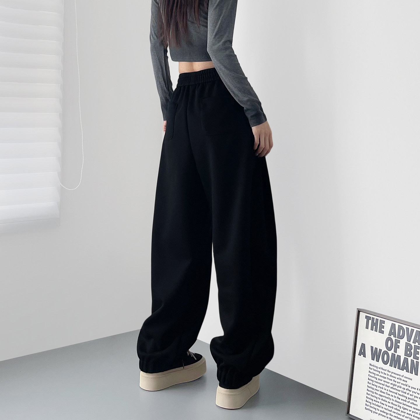 大码高腰设计感阔腿弯刀裤女冬季新款胖mm酷飒香蕉运动束脚卫裤子,淘宝优惠券,粉丝福利购,淘宝优惠卷