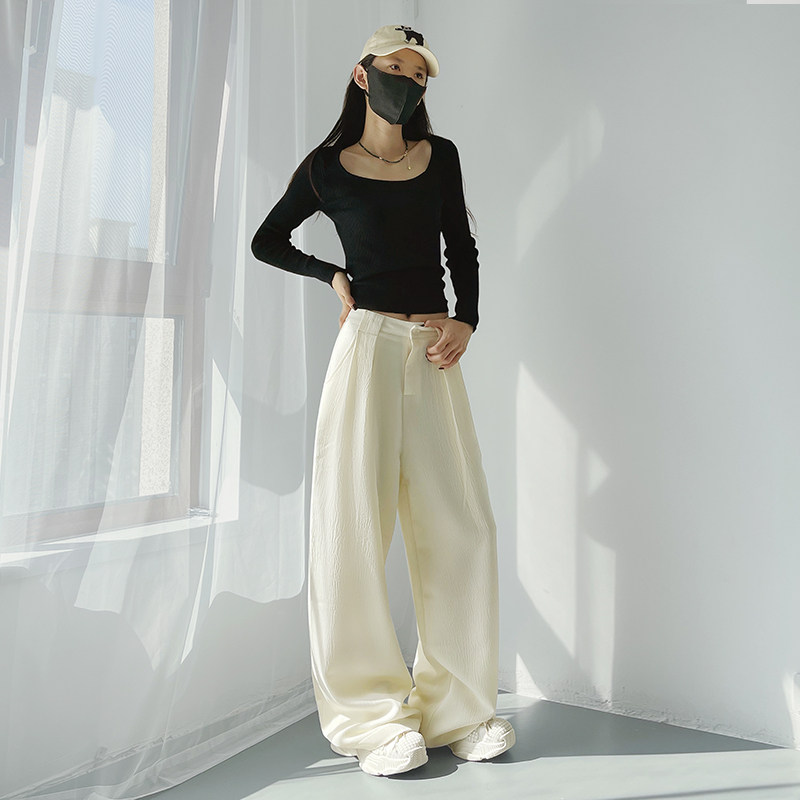 大码高腰肌理感西装休闲裤女秋季梨形身材胖mm慵懒垂感拖地阔腿裤,淘宝优惠券,粉丝福利购,淘宝优惠卷