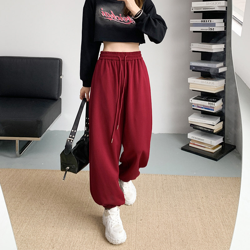 黑色运动裤女秋冬新款大码胖mm宽松显瘦休闲阔腿裤子直筒束脚卫裤,淘宝优惠券,粉丝福利购,淘宝优惠卷