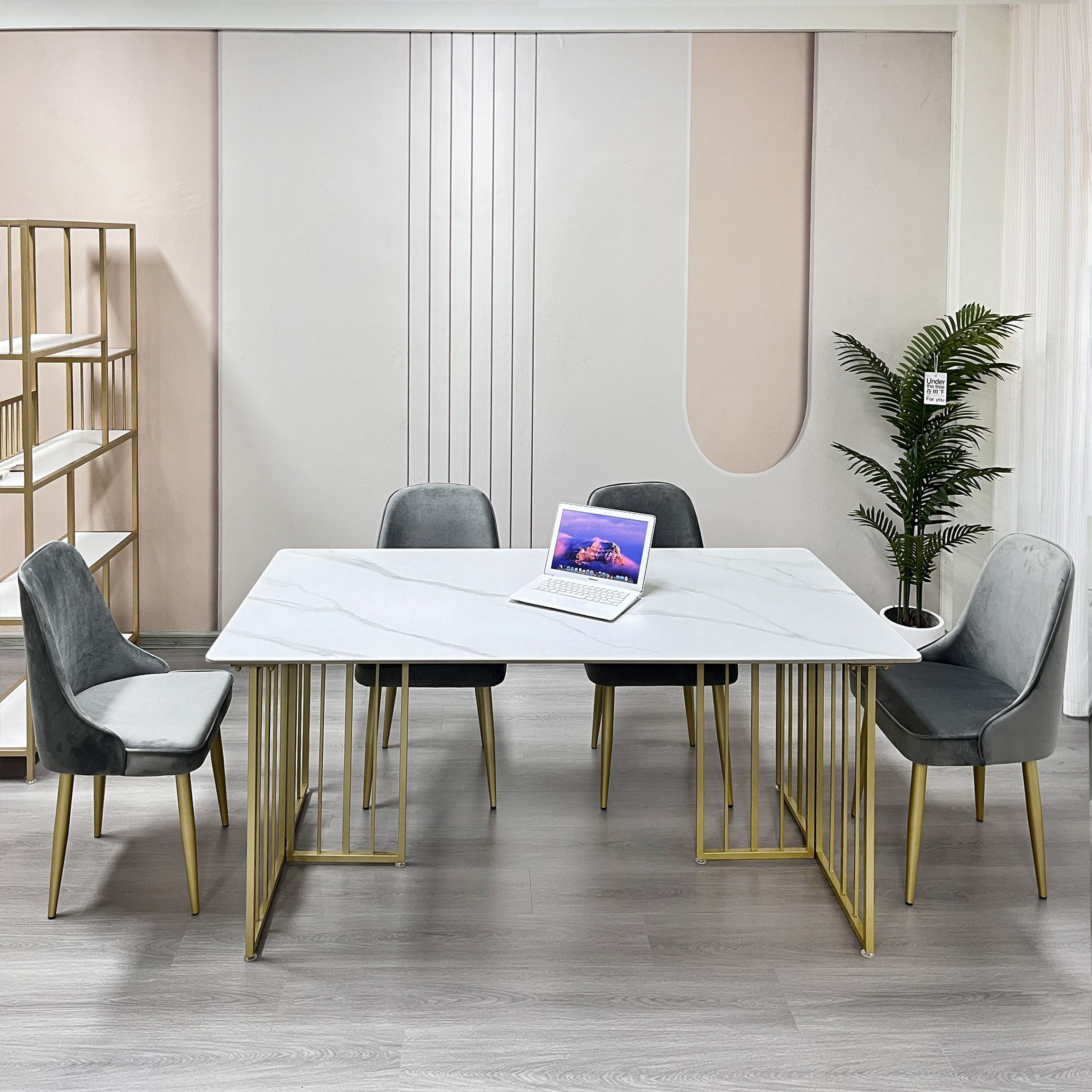 大理石岩板会议桌条形工作台现代轻奢洽谈桌中介长办公桌电脑桌椅