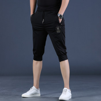 Cropped trousers men's summer thin loose ice silk silk outer wear casual sports trend summer breeches ສັ້ນຜູ້ຊາຍ 6 ຈຸດ