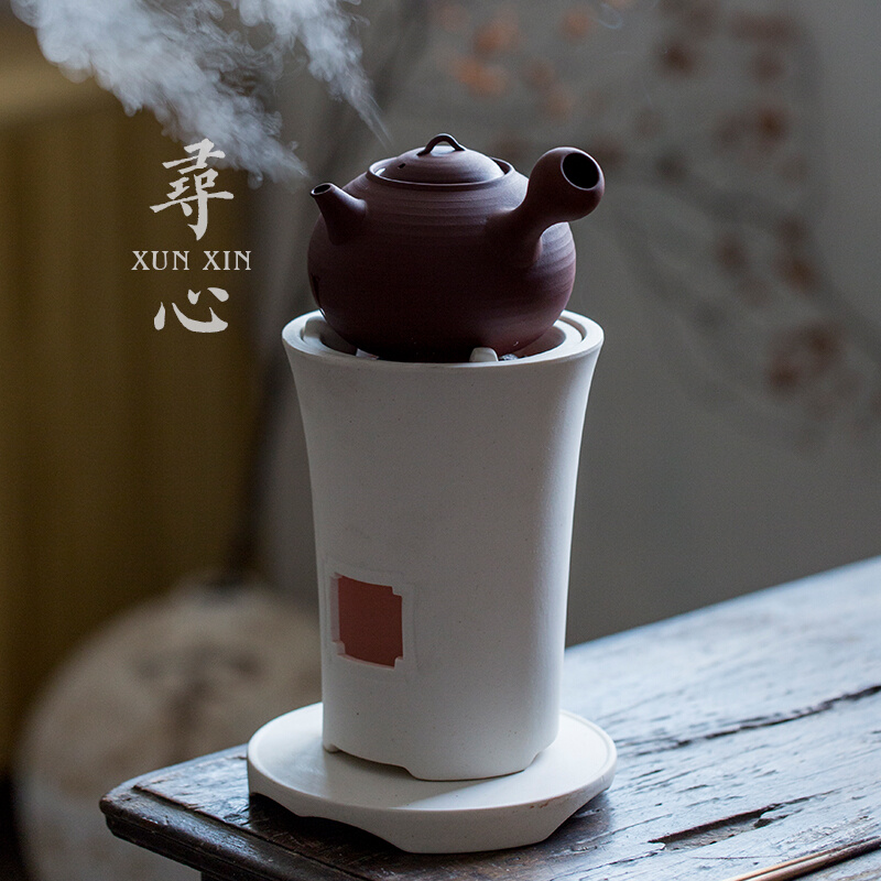 家用煮茶炉功夫茶炉烧炭炉手工红泥木炭火炉白泥烧水煮茶器砂铫炉 - 图0