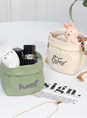 如果复古仿纸袋多肉花盆创意办公室桌面装饰收纳摆件儿童笔筒